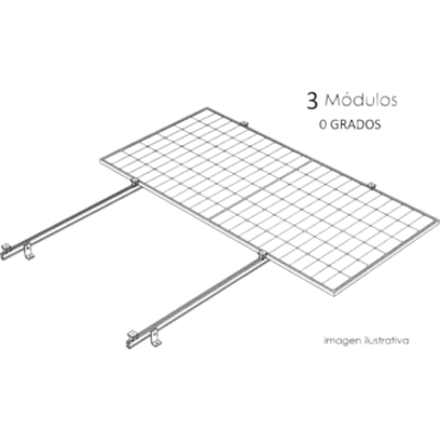 Sistema de Montaje Solar / Techo Plano Single Row / 1 Módulo / Riel N-S 2.14 m / Resistencia Viento 140 km/h / Inclinación 15° / Área | SIERRA STORE