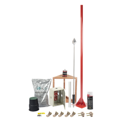 Kit de Pararrayos / Diámetro 200 m / Mástil 1.2 m / Electrodo 700 A / Mejorador de Suelo 11 kg / 656 pies de Cobertura | SIERRA STORE