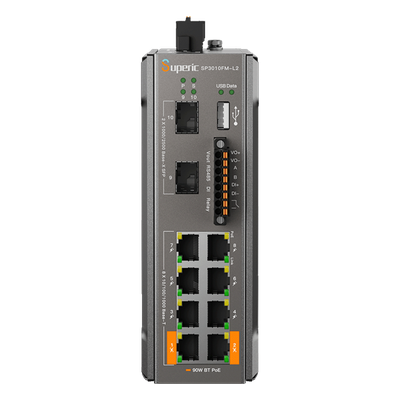 Switch PoE Industrial L2+ / 8 Puertos Gigabit PoE / 2 Puertos SFP 2.5G / 240W PoE Budget / 26Gbps Switching / -40°C~75°C / DIN-Rail | SIERRA STORE