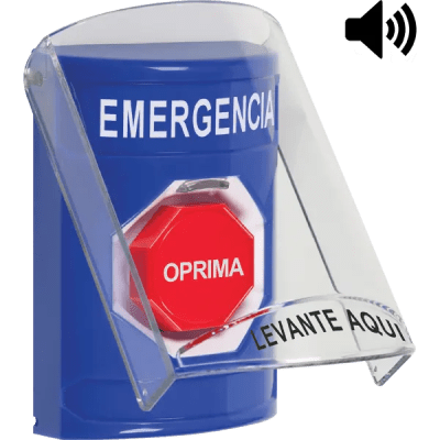 Botón Multipropósito, Color Azul, De Superficie, Con Tapa De Policarbonato, Con Bocina Pre Alarma, Solo Interior, Llave Pa...