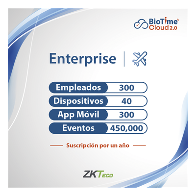 Licencia Cloud / 300 Usuarios / 40 Dispositivos / Gestión de Asistencia / Reportes Personalizables / Acceso Remoto | SIERRA STORE