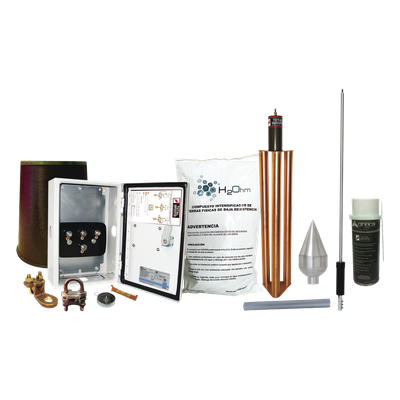 Kit Pararrayo / Protección 160 m (524.9 ft) de Diámetro / Punta Acero Inoxidable / Mástil 1.2 m (3.9 ft) / Sistema de Disipación con | SIERRA STORE