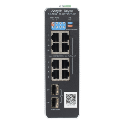 Switch Industrial PoE+ / 8 Puertos Gigabit / 1 PoE++ 60W / 7 PoE+ 30W / 2 SFP Uplink / 300W Total / Capacidad 20 Gbps / Layer 2 | SIERRA STORE