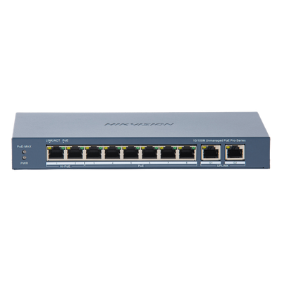 HIKVISION DS-3E0310HP-E(C) - Switch PoE+ / 7 Puertos 10/100 Mbps 30W / 1 Puerto Hi-PoE 90W / 2 Uplink Gigabit / Alcance Extendido 300 | SIERRA STORE