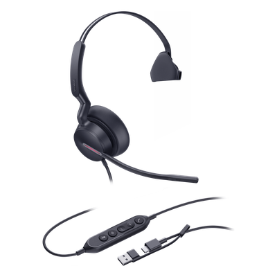 Diadema Alámbrica Mono / Cancelación de Ruido con 3 Micrófonos y AI / Altavoz 35 mm con EQ Dinámico / USB-C con Adaptador USB-A / | SIERRA STORE