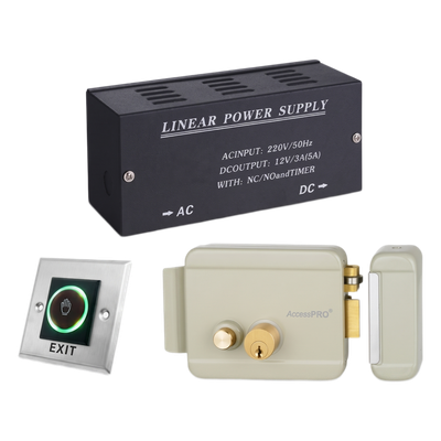 ACCESSPRO ACCESSRIMB-KIT - Kit Control de Acceso / Fuente 36W 13.2VCD / Cerradura Derecha / Botón IR 5-15 cm / Acero Inoxidable / | SIERRA STORE