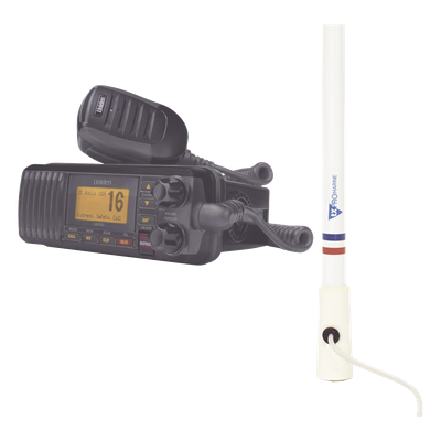 Kit de radio VHF marina / 25W / DSC Clase D / Antena fibra de vidrio 2.4 m (7.9 ft) / IPX4 | SIERRA STORE