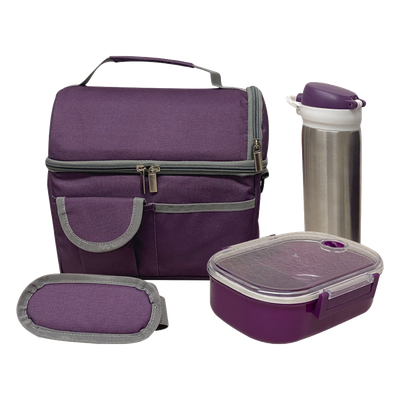 Set de loncheras térmicas / 9 pulgadas / 2 compartimientos / Cilindro acero inoxidable / Recipiente plástico / 23 x 25 x 19 cm (9.1 x | SIERRA STORE