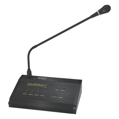 Micrófono de Voceo / 4 Zonas / Comunicación 1 km (3280.8 ft) / Conexión RJ45 / Medidor de Nivel 10 Segmentos / Alimentación 24V DC | SIERRA STORE