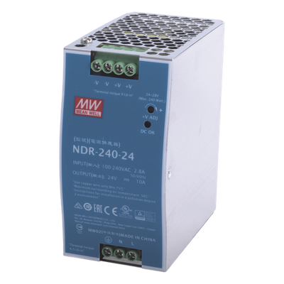 Fuente de Poder Industrial / Riel DIN / 240W / 24Vcc / 10A / Entrada 90-264Vca / Eficiencia 88.5% / Sin Ventilador | SIERRA STORE