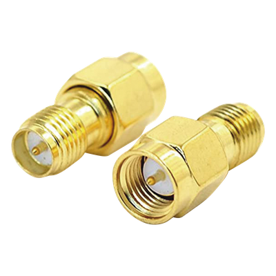 Adaptador RF / SMA Macho a SMA Hembra Inverso / Montaje en Línea / Cuerpo Bronce con Oro / Aislante Teflón | SIERRA STORE