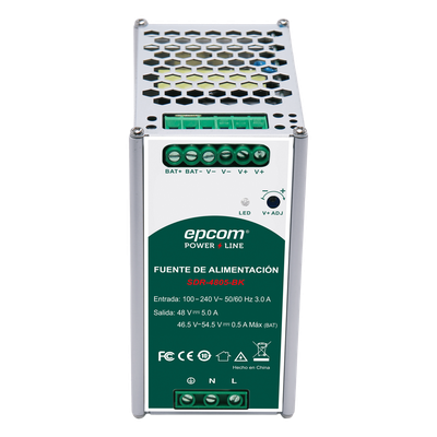 Fuente de Alimentación Industrial / Riel DIN / 48 VCC / 5 A / 240 W / Eficiencia ≥ 90% / -20 a 70 °C / Cargador de Batería Integrado | SIERRA STORE