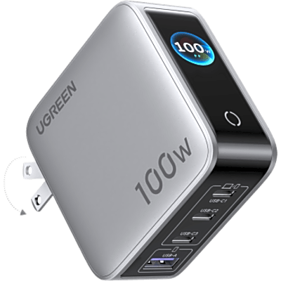 Cargador Rápido GaN / 4 Puertos / 100W / Pantalla TFT Inteligente / Enchufe Plegable / Tecnología AirPyra y GaNInfinity | SIERRA STORE