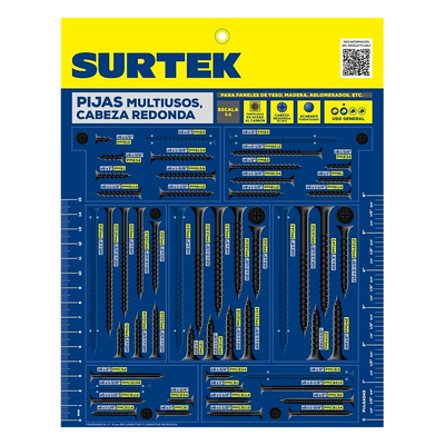 Muestrario de Pijas Multiusos / Acabado Fosfatado / Cabeza Redonda / Acero de Alta Resistencia / Norma DIN 8182 | SIERRA STORE