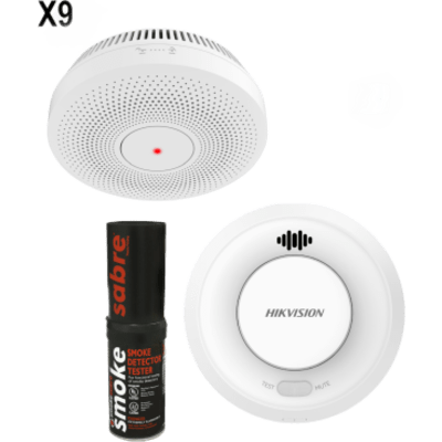Kit de Detección de Humo / 9 Detectores Interlink + Hub Wi-Fi / Interconectable 30 Dispositivos / Batería 10 Años / Alarma 85 dB / | SIERRA STORE