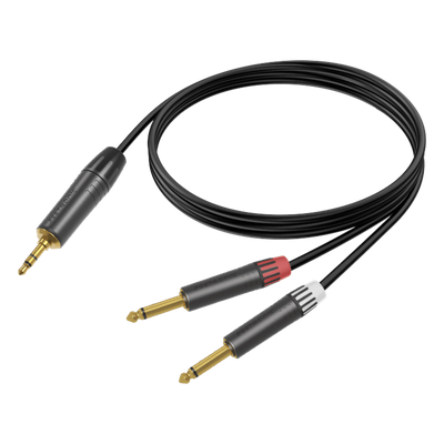 Cable de Audio / Plug 3.5mm Estéreo a 2 Plugs 1/4 in Mono / 3 m (9.8 ft) / Conectores Chapados en Oro / Carcasa Negra | SIERRA STORE