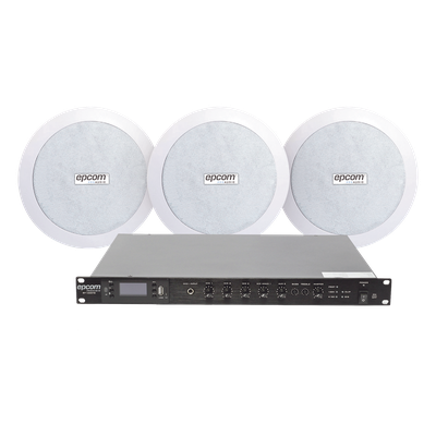 Kit de Amplificador de 120W RMS para Rack / Salida 100V/4Ω / 3 Altavoces de Plafón Coaxiales 5.5" / Sistema 70/100V / Bluetooth, MP3 | SIERRA STORE