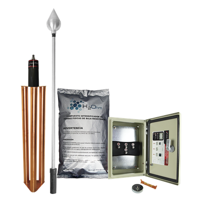 Kit de Pararrayo / Protección 160 m (524.9 ft) de Diámetro / Punta Aluminio / Mástil 1.2 m (3.9 ft) / Electrodo 100 A / Mejorador de | SIERRA STORE