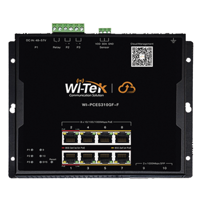 Switch PoE Industrial L2 / 8 Puertos Gigabit PoE / 2 SFP / PoE++ 90W / Presupuesto PoE 145 W / Administración Cloud / Sin Ventiladores | SIERRA STORE