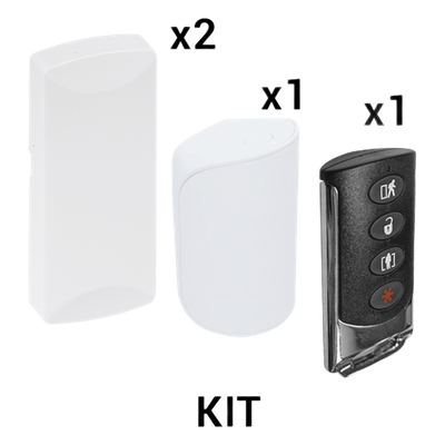 Kit de Sensores Inalámbricos / 2 Contactos Magnéticos / 1 PIR Inmune a Mascotas 38 kg / 1 Llavero Remoto 4 Botones / 433 MHz / Alcance | SIERRA STORE