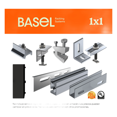 Sistema de Montaje Solar BASEL / Flat Roof Single Row / 1 Modulo / Riel N RAIL 4.72 / Soportes N3 BASEL / Resistencia Viento 140 km/h | SIERRA STORE