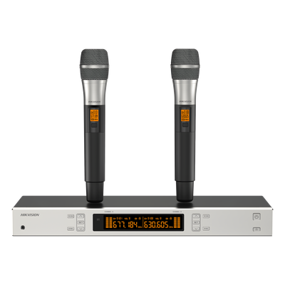 HIKVISION DS-QAPMKHC2-2U - Sistema de Micrófono Inalámbrico UHF / 2 Canales / 2 Micrófonos de Mano / Frecuencia 821-942 MHz / Alcance | SIERRA STORE