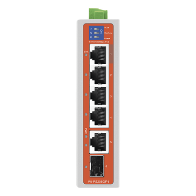 Switch Industrial PoE / 4 Puertos Fast Ethernet / 2 Uplink Gigabit / Alcance 250 m / Protección 6 kV | SIERRA STORE