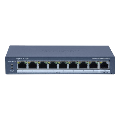 HIKVISION DS-3E1309P-EI - Switch PoE+ Monitoreable / 8 Puertos 10/100 Mbps / 1 Puerto Uplink Gigabit / Alcance Extendido 300 m (984.3 | SIERRA STORE