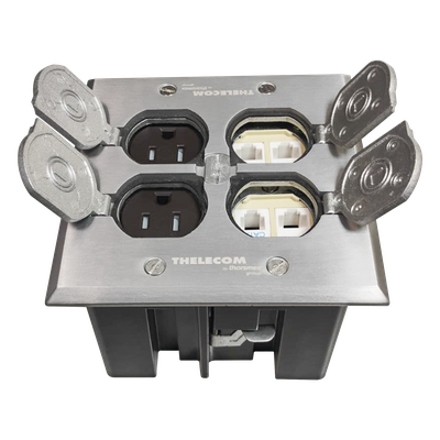 Caja de Piso Empotrable / Tapa Abatible Aluminio / Energía 127 V + Datos Voz/Datos / 2 Contactos 15A / 2 Módulos Keystone / Interior | SIERRA STORE