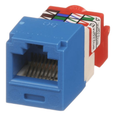 PANDUIT CJ5E88TBU - Conector Jack RJ45 Estilo T, Mini-Com, Categoría 5e, de 8 posiciones y 8 cables, Color Azul | SIERRA STORE