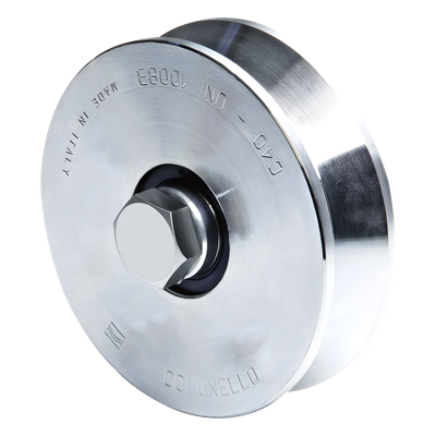 Rueda de Acero para Puerta Corrediza / Canal V / Carga 425 kgf / Diámetro 100 mm (3.9 in) / Cojinete Doble / Fijación M14 | SIERRA STORE