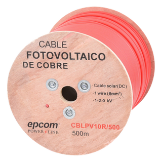 Cable Fotovoltaico / Conductor Cobre 6 mm² (10 AWG) / 2000 Vcc / Rango -40°C a 120°C / Resistencia UV y Ozono / Carrete 500 m (1640.4 | SIERRA STORE