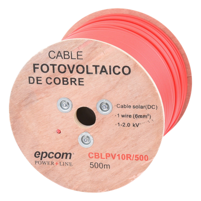 Cable Fotovoltaico / Conductor Cobre 6 mm² (10 AWG) / 2000 Vcc / Rango -40°C a 120°C / Resistencia UV y Ozono / Carrete 500 m (1640.4 | SIERRA STORE