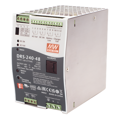 Fuente de Poder Industrial / 240W / Salida 48Vcc / 5A / Cargador de Baterías / Riel DIN / Entrada Universal 90-305Vca | SIERRA STORE