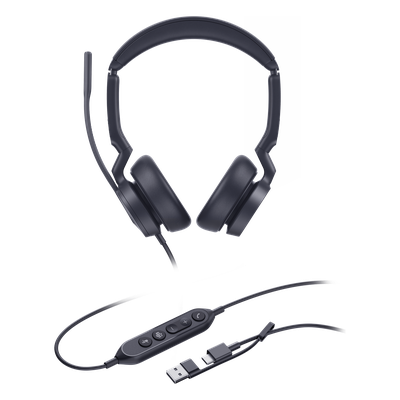 Diadema Alámbrica / Cancelación de Ruido con 3 Micrófonos e IA / Altavoz 35 mm / USB-C con Adaptador USB-A / Certificación Microsoft | SIERRA STORE