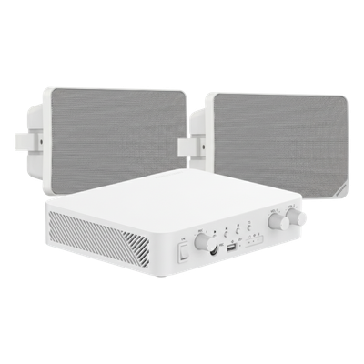 HIKVISION DS-QAE-KIT-0120G - Kit de Audio / 70V-100V / 2 Altavoces de Pared / Bluetooth / 2 Zonas / 80W / Control Web | SIERRA STORE