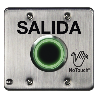 Botón de Salida NoTouch / Sensor Infrarrojo IR / Acero Inoxidable 304 / Salida Doble / Contacto Seco Forma C / LED Bicolor / 4.5 x 4.5 | SIERRA STORE