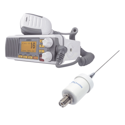 Kit de radio marina con antena de fibra de vidrio / 25W / LCD grande / GPS y DSC Clase D / IPX4 / 4.5m (14.8 ft) de cable | SIERRA STORE