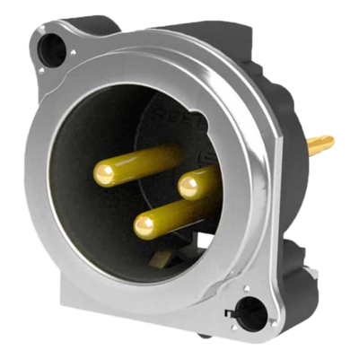 Conector XLR Macho / 3 Polos / Montaje Vertical PCB / Carcasa Metálica / Pines Chapados en Oro / Diseño Ultra Compacto | SIERRA STORE