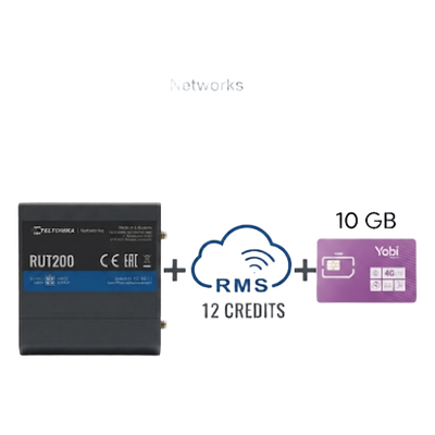Router Teltonika LTE/4G RUT200 + 12 creditos RMS  + SIM de YOBI de 10GB por Mes durante un año de servicio (solo datos) | SIERRA STORE