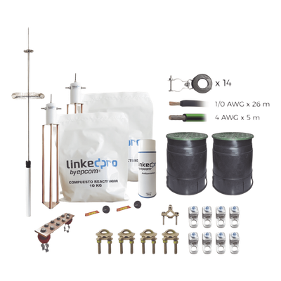 LINKEDPRO BY EPCOM KLP-TZ21-PRO - Kit Pararrayo / Torre hasta 21 m (69 ft) / Radio Cobertura 72° / Cable Cobre 1/0 y 4 AWG / Electrodo | SIERRA STORE