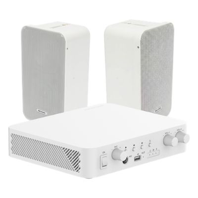 HIKVISION DS-QAE-KIT-0420G - Kit Amplificador 100V / 2 Canales 30W / Bluetooth / USB / RCA / 2 Altavoces Pared 20W / IP66 | SIERRA STORE