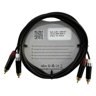 Cable de Audio 2 RCA a 2 RCA / Conectores Negros / Diferenciadores Rojo y Blanco / 2 m (6.56 ft) | SIERRA STORE