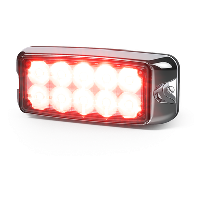 Luz LED de Advertencia / Montaje Superficial / 5 x 2" / 10 LED / Rojo/Claro / 12-24 V / Bisel Cromado | SIERRA STORE