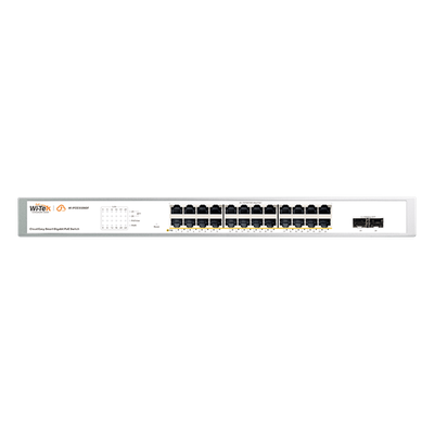 Switch Administrable PoE / 24 Puertos Gigabit PoE af/at / 2 x SFP Gigabit / 52 Gbps / Presupuesto PoE 370 W / Administración Cloud | SIERRA STORE