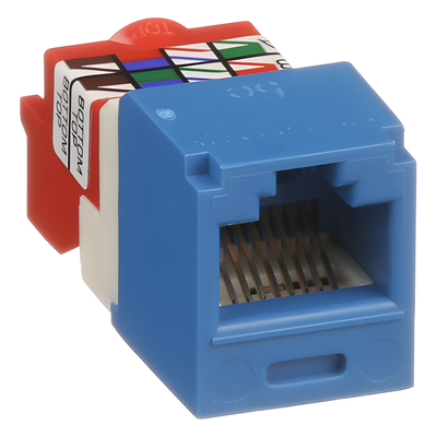 PANDUIT CJ5E88TBU - Conector Jack RJ45 Estilo T, Mini-Com, Categoría 5e, de 8 posiciones y 8 cables, Color Azul | SIERRA STORE