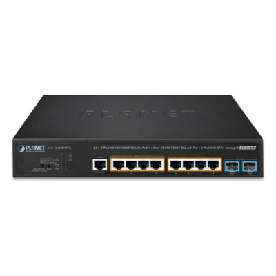 Switch Administrable L2+ AV / 4 Puertos PoE++ 95W + 4 Puertos PoE+ 32W + 2 SFP+ 10G / Presupuesto PoE 240W / Fanless / Dante y NDI | SIERRA STORE