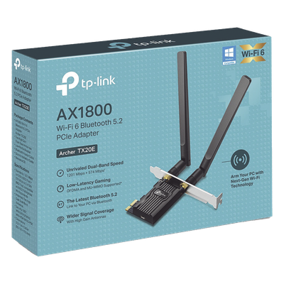 Adaptador PCIe Wi-Fi 6 / AX1800 Mbps / Doble Banda 2.4/5 GHz / Bluetooth 5.2 / MU-MIMO 2x2 / WPA3 / Antenas 2 dBi Desmontables | SIERRA STORE