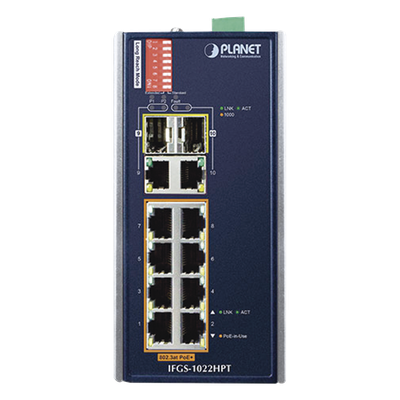 Switch Industrial PoE+ / 8 Puertos 10/100TX / 2 Puertos Gigabit Combo TP/SFP / 240W / -40 a 75°C / Alcance Extendido 250m (820 pies) | SIERRA STORE