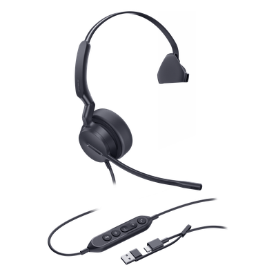 Diadema Alámbrica / Monoauricular / Audio HD 20 Hz-20 kHz / USB-C con Adaptador USB-A / Cancelación de Ruido con IA / Altavoz 35 mm | SIERRA STORE